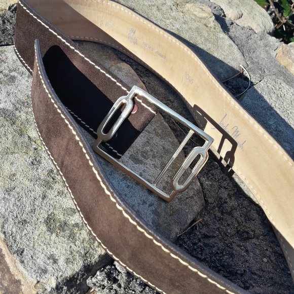 Real Leather Belt Genuine Cowhide Suede Gold Buckle Adjustable Length Strap - Picture 8 of 16